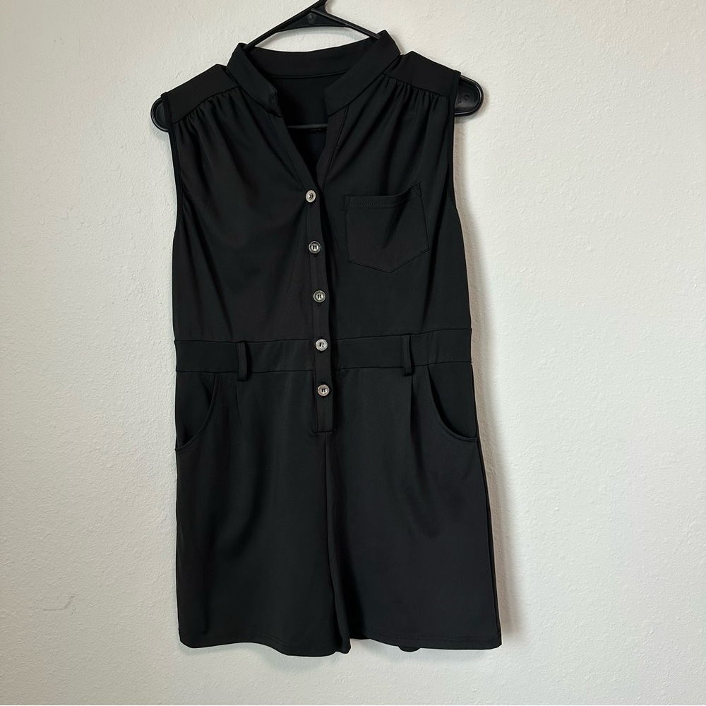 Women’s Black Sleeveless Button-Up Romper Size Medium